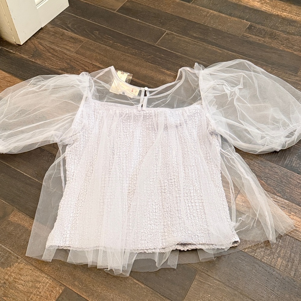 Anthropologie Sheer Puff Sleeve Top - Picture 6 of 6